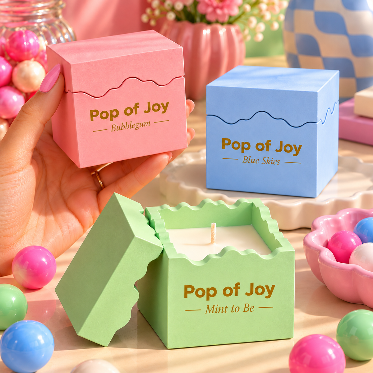 Pop of Joy: Vela Aromática Bubblegum 100g (Rosa)